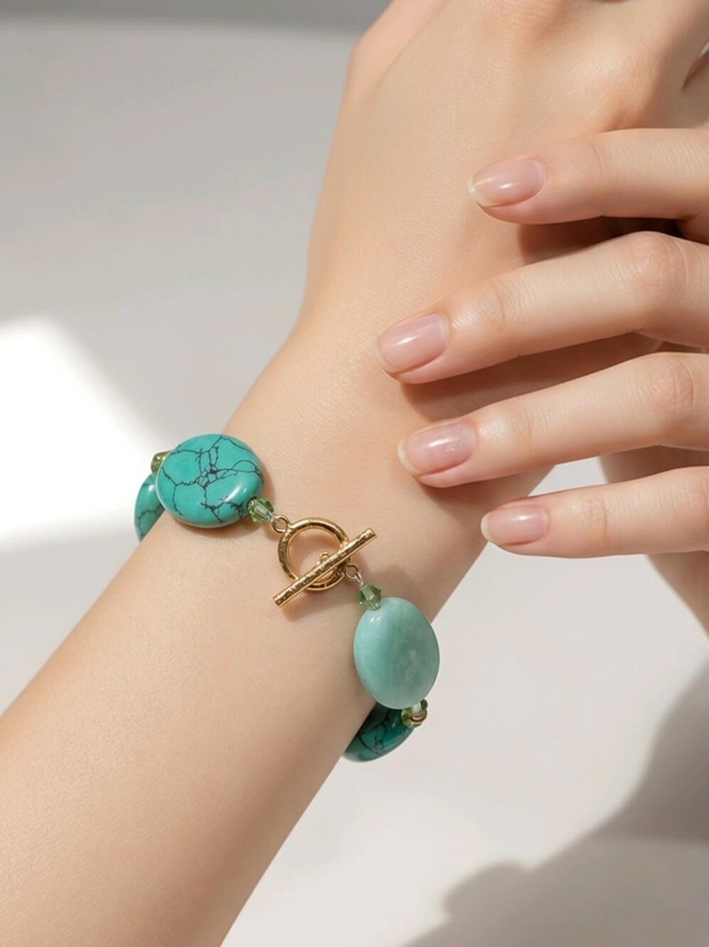 Lauren Ralph Lauren Turquoise & Aqua Beaded Bracelet with Gold Toggle